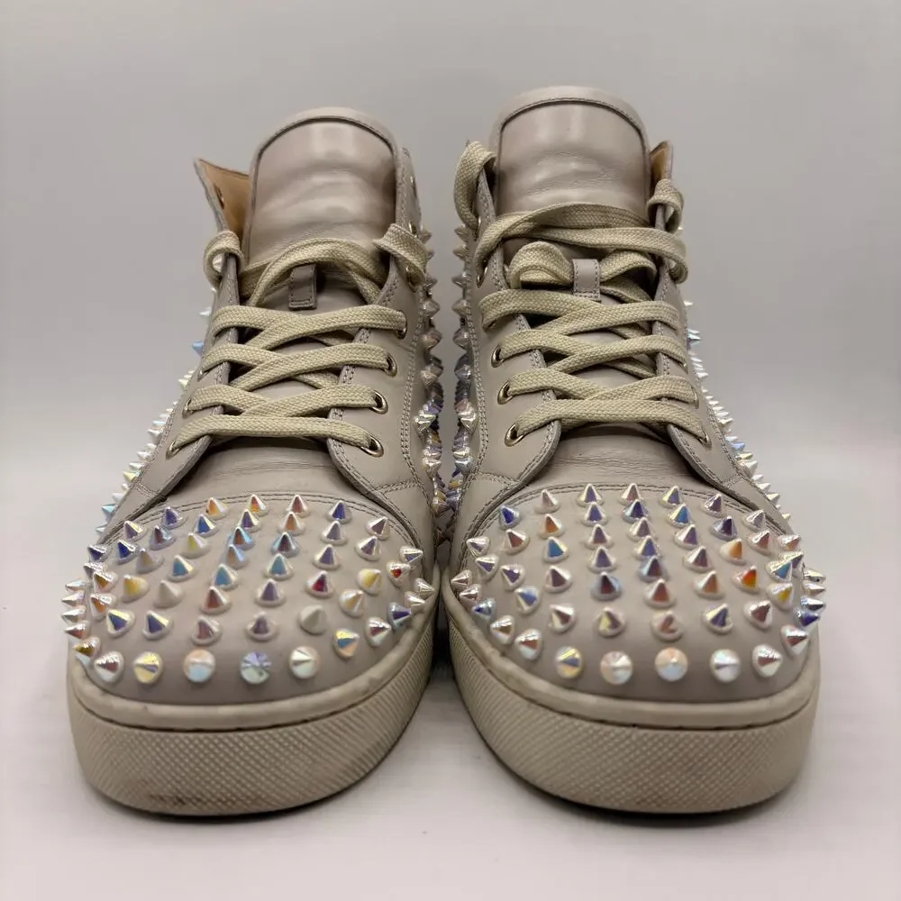 CHRISTIAN LOUBOUTIN Louis Hi Top Spike Sneaker White Iridescent Sz 43/US10 $1390